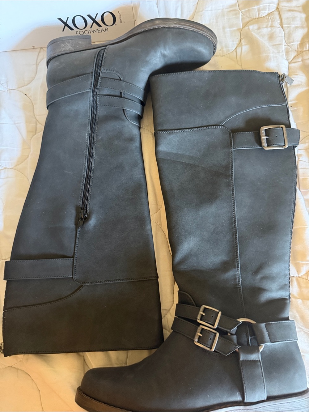 XOXO Women's Tall Black Buckle Riding Boots